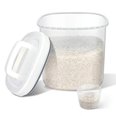 Afbeelding van TBMax Rijstopslagcontainer 5KG luchtdichte voedselopslagcontainer 5 liter niet BPA vrije plastic granen dispenser opbergdoos, droogvoer opslagcontainer met maatbeker