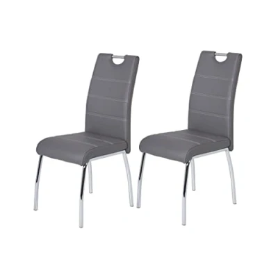 Afbeelding van Set van 2 eetkamerstoelen Susi, bekleding kunstleer grijs, verzonken greep, metalen frame chroom, 43 x 61 98 cm