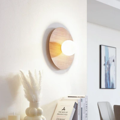 Afbeelding van Wandlamp Lindby Zain, houtkleur/wit, glas, Ø 33 cm, G9