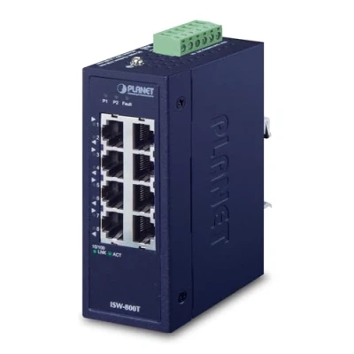 Afbeelding van Planet Industriële 8 poorts 10/100TX Compacte Ethernet Schakelaar (8 Havens), Netwerkschakelaar, Blauw