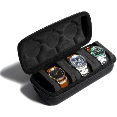 Afbeelding van 3 Slot Hard Watch Travel Case, horloge Roll Case Opslag en Organizer voor Mannen Vrouwen, met anti move kussen (Zwarte stof 3Slots)