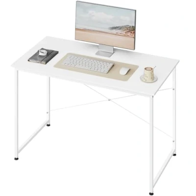 Afbeelding van WOLTU Bureau, wit, computertafel, 120 x 60 cm, bureautafel, pc tafel, werktafel met metalen frame, voor kantoor, thuiskantoor, werkkamer, slaapkamer, van houtmateriaal
