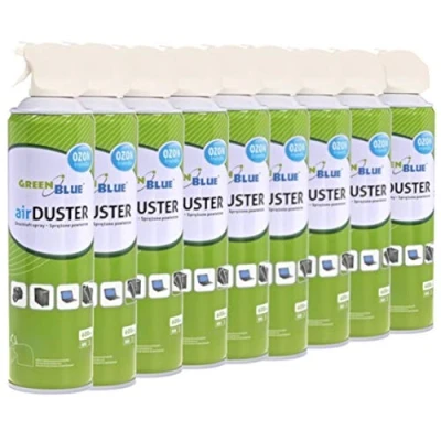 Afbeelding van Green Blue Air Duster Persluchtspray, set van 9 x 600 ml, met pistoolverstuiver en spuitbuisjes, CFK vrij, voor contactloze reiniging elektronica, toetsenborden, camera&#039;s nog veel meer