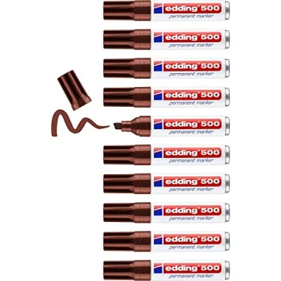 Afbeelding van edding 500 permanent marker bruin 10 stiften beitelpunt 2 7 mm watervast, sneldrogend wrijfvast voor karton, kunststof, hout, metaal, glas