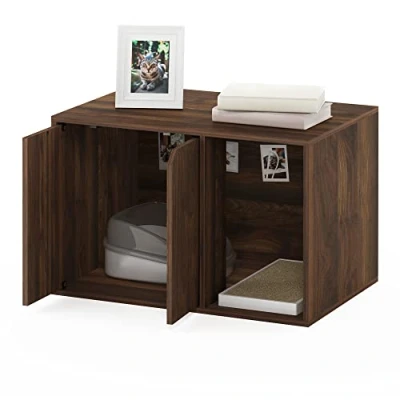 Afbeelding van Furinno Peli Kleine bijzettafel met kattenbakbehuizing, Columbia Walnut