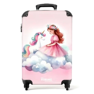 Afbeelding van NoBoringSuitcases.com® Prinses kinderkoffer meisje Reiskoffer eenhoorn 55x35x25