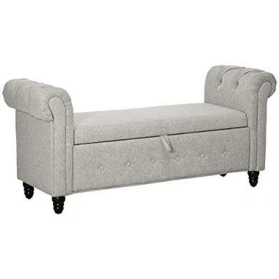 Afbeelding van HOMCOM Opbergbank, bank, 2 in 1, stof, linnenlook, met houten poten, 146,5 x 49 72 cm, grijs