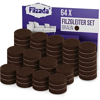 Afbeelding van Filzada® 64x viltglijders zelfklevend Ø 20 mm (rond) bruin professionele meubelglijders vilt met ideale kleefkracht