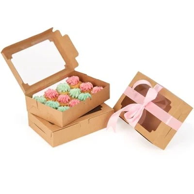 Afbeelding van Belle Vous Bruin Papieren Hobby Enkele Bakkerij Gebak Doosjes met Raam (20 Pak) 20,3 x 13,5 5 cm Wegwerp Verpakking Koekjes, Cupcakes, Desserts &amp; Taartjes