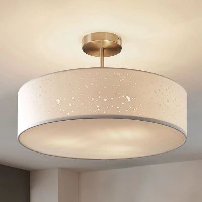 Afbeelding van Lindby plafondlamp 3lichts stof, metaal H: 30 cm E27 wit, gesatineerd nikkel