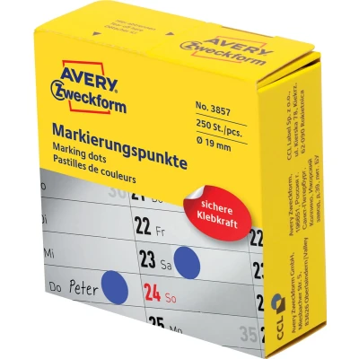 Afbeelding van Avery Marking Dots, Diameter 19 Mm, Rol Met 250 Stuks, Blauw Etiket
