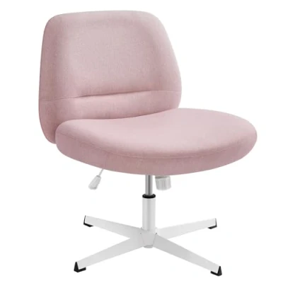 Afbeelding van SONGMICS HOME Kwartelstoel, make up stoel, draaistoel zonder armleuningen, bureaustoel, brede zitting, modern, met kruisonderstel, in hoogte verstelbaar, wipfunctie, pastelroze OBG046R01