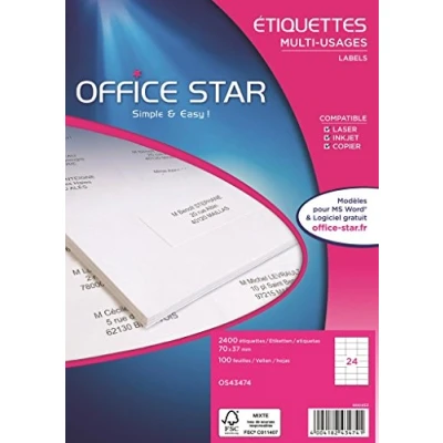 Afbeelding van Office Star OS43474 Multi Use Labels 70 x 37 mm Doos van 2.400 Wit