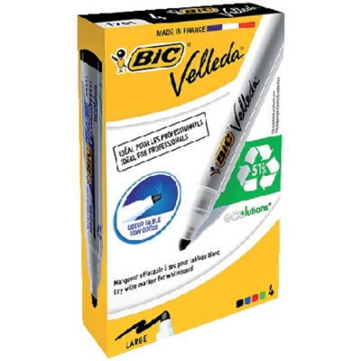 Afbeelding van Viltstift Bic Velleda 1701 whiteboard rond large assorti doos à 4 stuks