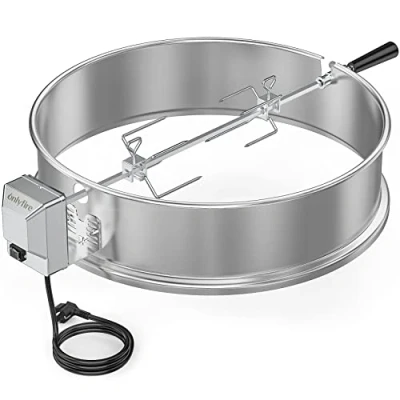 Afbeelding van Onlyfire BBQ Draaispit Rotisserie met Ring voor Weber 57CM Ketelgrill Houtskoolgrill, Roestvrij Staal Grillspieset past op 2290 en andere ketelgrills van 57 cm