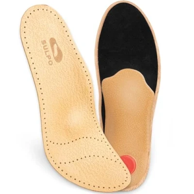 Afbeelding van SULPO Orthopedische inlegzolen Comfort schoeninlegzolen van echt leer met voetboogondersteuning bij platte voeten en middenvoetklachten schoenen dames heren 1 paar (beige, 44)