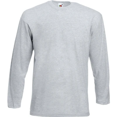 Afbeelding van Fruit Of The Loom Heren Valuegewicht T shirt met ronde hals en lange mouwen (Heather Grijs)