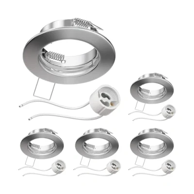 Afbeelding van ledscom.de 5 stuks plafond inbouwframe FERE chroom mat (LED/Halogeen/GU10/MR16/PAR16/50mm) incl. GU10 fitting