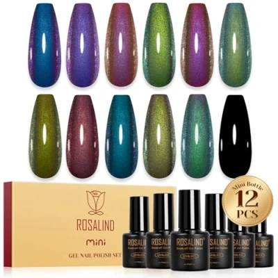 Afbeelding van ROSALIND UV nagellak Chameleon, 12 kleuren blauw, violet, goud, groen chameleon gelnagellakset, soak off mini gelnagels voor nageldesign, gelnagellak manicure cadeau