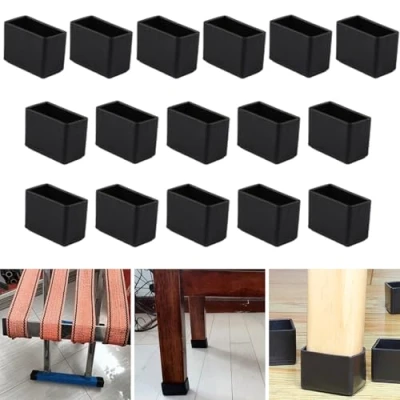 Afbeelding van 16 stuks rechthoekige 15 x 30 mm siliconen stoelpoot vloerbeschermer, zwarte stoelpootdoppen, meubelvoetbeschermers, stoelpootbeschermers om krassen op hardhouten vloeren te voorkomen en lawaai