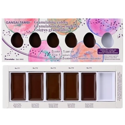 Afbeelding van Kuretake Gansai Tambi Granulating 5 Watercolors Set + 1 Empty Pan, Professional Quality