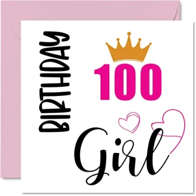 Afbeelding van 100e verjaardagskaart voor vrouwen Verjaardagsmeisje Gelukkige Verjaardagskaarten 100 Jaar Oude Vrouw Oma Nanny Stap Mum Tante, 145 mm x Honderdste Verjaardag Wenskaarten Gift