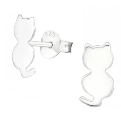 Afbeelding van JoyS Zilveren kat poes oorbellen 6 x 10 mm egaal kinderoorbellen