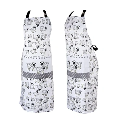 Afbeelding van SPOTTED DOG GIFT COMPANY Keukenschort met Zak, Katoen Kookschort, Verstelbaar Bakschort Schapen Ontwerp, Keuken Cadeaus voor Schaapliefhebbers Dames Vrouwen Heren, 95cm x 70cm