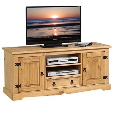 Afbeelding van IDIMEX Tv meubel Tequila 140 cm van hout met 1 lade, 2 nissen en deuren, massief grenen getint / gewaxt