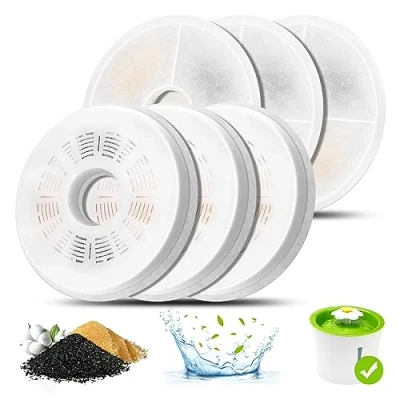 Afbeelding van waterfonteinfilters voor katten, 6 stuks met drievoudige werking, vervangende filters drinkfonteinen katten 3L Bloemverdeler huisdierenwater