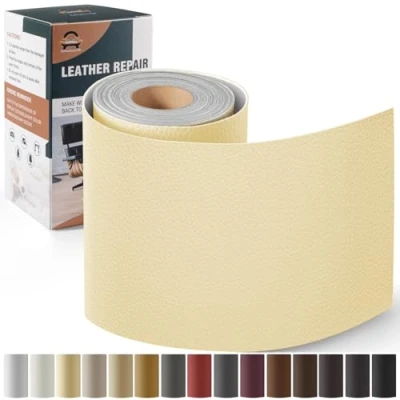 Afbeelding van Leder reparatie kit, 10 x 160 cm OAZ kunstleer zelfklevend, kit lederen patch zelfklevende patches voor autostoelen meubels sofa tassen,Creme