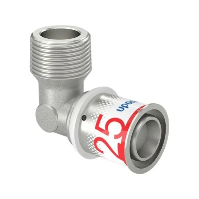 Afbeelding van Uponor S Press Plus perskoppeling 3/4&quot; buitendraad x Ø25 knie. Artikelnr: 1070535