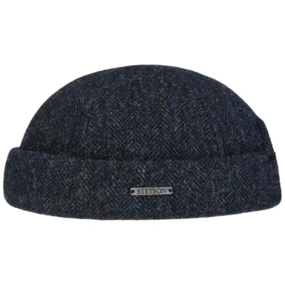 Afbeelding van Stetson Lavoy Herringbone Wool Dockermuts Heren Made in the EU docker cap wintermuts met omslag Dockermutsen voering voor Herfst/Winter XXL (62 63 cm) donkerblauw