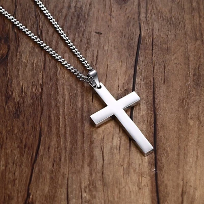 Afbeelding van Ketting edelstaal met kruisje zilverkleur