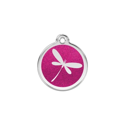 Afbeelding van Dragonfly Hot Pink glitter hondenpenning small/klein dia. 2 cm RedDingo