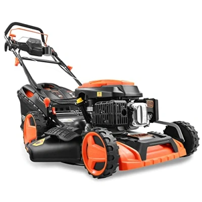 Afbeelding van FUXTEC Grasmaaier Benzine E Start 51cm Zelfrijdend / Zelftrekkend Achterwielaandrijving Mulchfunctie Opvangbak 60L FX RM5196eS PRO