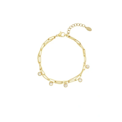 Afbeelding van Gouden Dubbele Armband Met Schakels En Steentjes Goud Armbandje Dubbellaags Stenen Sieraad Cadeau Cadeautip Dames