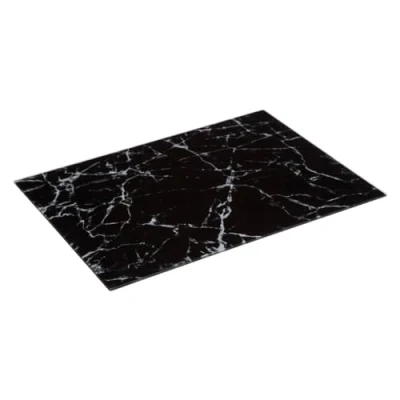 Afbeelding van Snijplank rechthoek zwart met marmer print 40 x 30 cm van glas Snijplanken