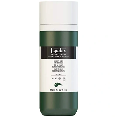 Afbeelding van Liquitex 1946224 Professionele Acrylverf Soft Body Kunstenaarsverf in romig dekkende consistentie, hoge pigmentatie, lichtecht &amp; verouderingsbestendig, 946ml fles Hookers Green Permanent Imitation