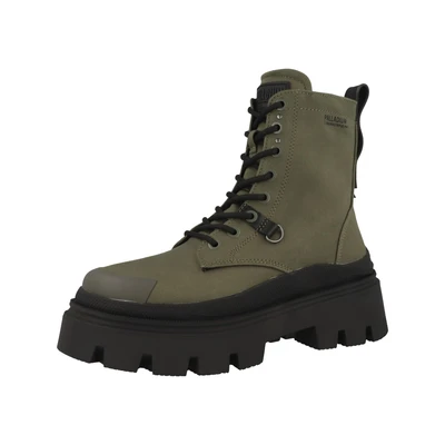 Afbeelding van Palladium Pallasquad Enkellaarsjes met plateauzool, Dames, Maat: 42, Olive night Textiel/ synthetisch