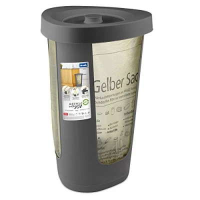 Afbeelding van Rotho Fabu Vuilniszakstandaard voor gele zak met deksel, Kunststof (PP gerecycled) BPA vrij, antraciet, 40,0 x 62,1 cm