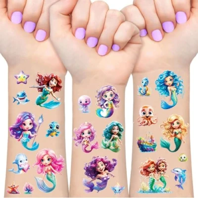 Afbeelding van Zeemeermin Glitter Tattoo Set, 12 Vellen Tijdelijke Tatoeages voor kinderen, Waterdichte Nep Tatoegeringsreeks Met, Temporary Tattoo, Tatoeagestickers Gongens en Meisjes
