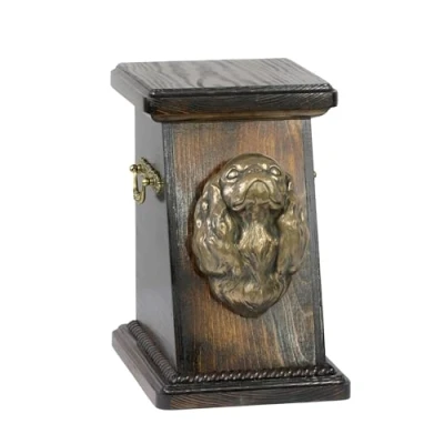 Afbeelding van Art Dog Custom Memorial Urn Handgemaakte Box Koudgegoten bronzen hondenkop op berkenbasis 19cmx32cmx30cm Cavalier King Charles spaniël