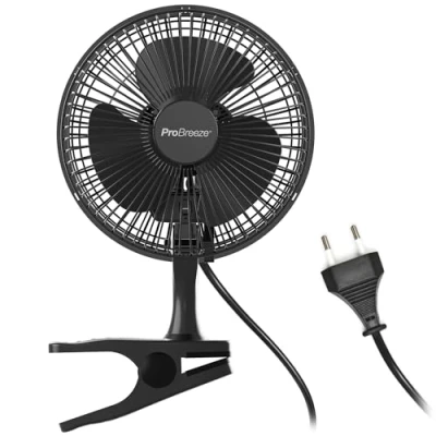 Afbeelding van Pro Breeze Mini ventilator met clip 2 snelheidsniveaus, 15 cm, sterke + stabiele klem ideaal als tafelventilator op kantoor of thuis in de slaapkamer Zwart