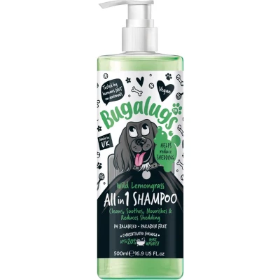Afbeelding van Bugalugs Wilde Citroengras alles in 1 honden shampoo met verharing controle Alle vachttypes Fles pompje Vegan 500 ml