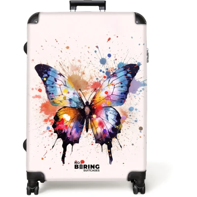 Afbeelding van NoBoringSuitcases.com® Koffer groot Reiskoffer lichtgewicht Gekleurde vlinder Rolkoffer met 4 wielen Grote trolley XL 98 liter bagage