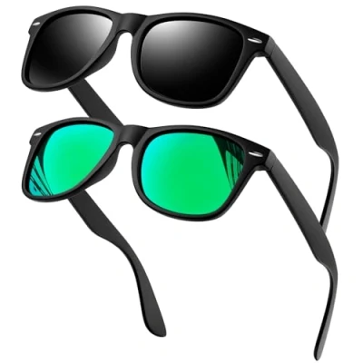 Afbeelding van KANASTAL Zonnebril Gepolariseerd Voor Dames en Heren Klassieke Retro Mode Met UV400 Bescherming Auto Unisex Mat zwart Groen