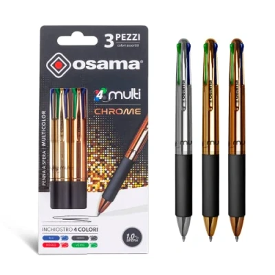 Afbeelding van OSAMA, 4 multiset kleurpotloden, verchroomd, kleuren, 3 stuks, veelkleurige balpen, 1,0 mm, met zwart, blauw, rood en groen, ideaal voor schrijfwaren schrijfwaren, school, universiteit kantoor