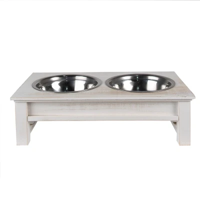 Afbeelding van Clayre &amp; Eef Voerbak Hond 2x500 ml Wit Hout Ijzer Rechthoek Kat