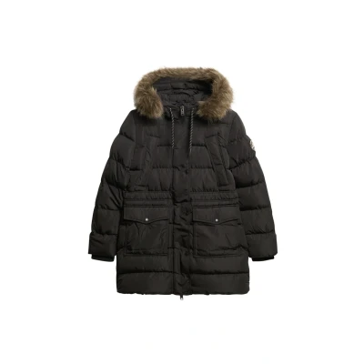 Afbeelding van Superdry Vrouwen Everest Mid Pufferjas van Imitatiebont Zwart Grootte: 44